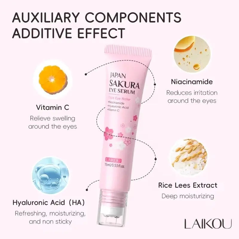LAIKOU Sakura Essence Roller Serum – Sérum Contour des Yeux Hydratant & Éclat