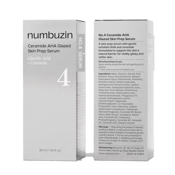 Numbuzin No.4 Ceramide AHA Glazed Skin Prep Serum 30ml – Sérum Lissant & Hydratant