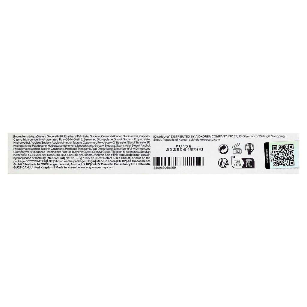 Mary & May Tranexamic Acid + Glutathione Eye Cream 30g – Soin Contour des Yeux Éclat & Anti-Cernes