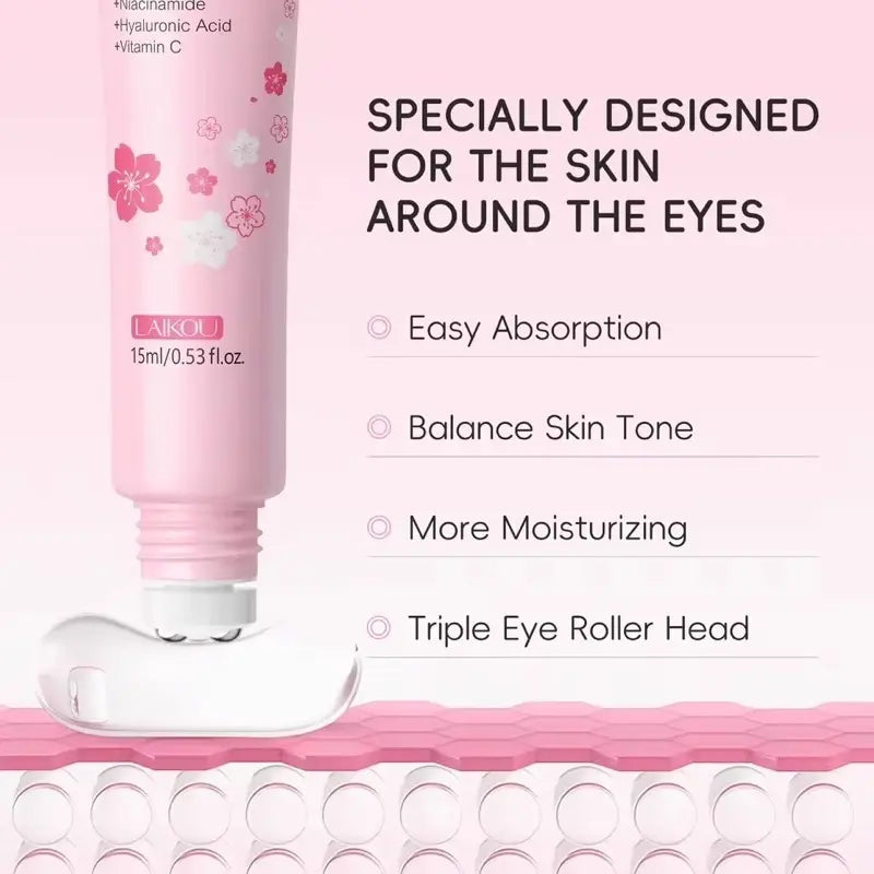 LAIKOU Sakura Essence Roller Serum – Sérum Contour des Yeux Hydratant & Éclat