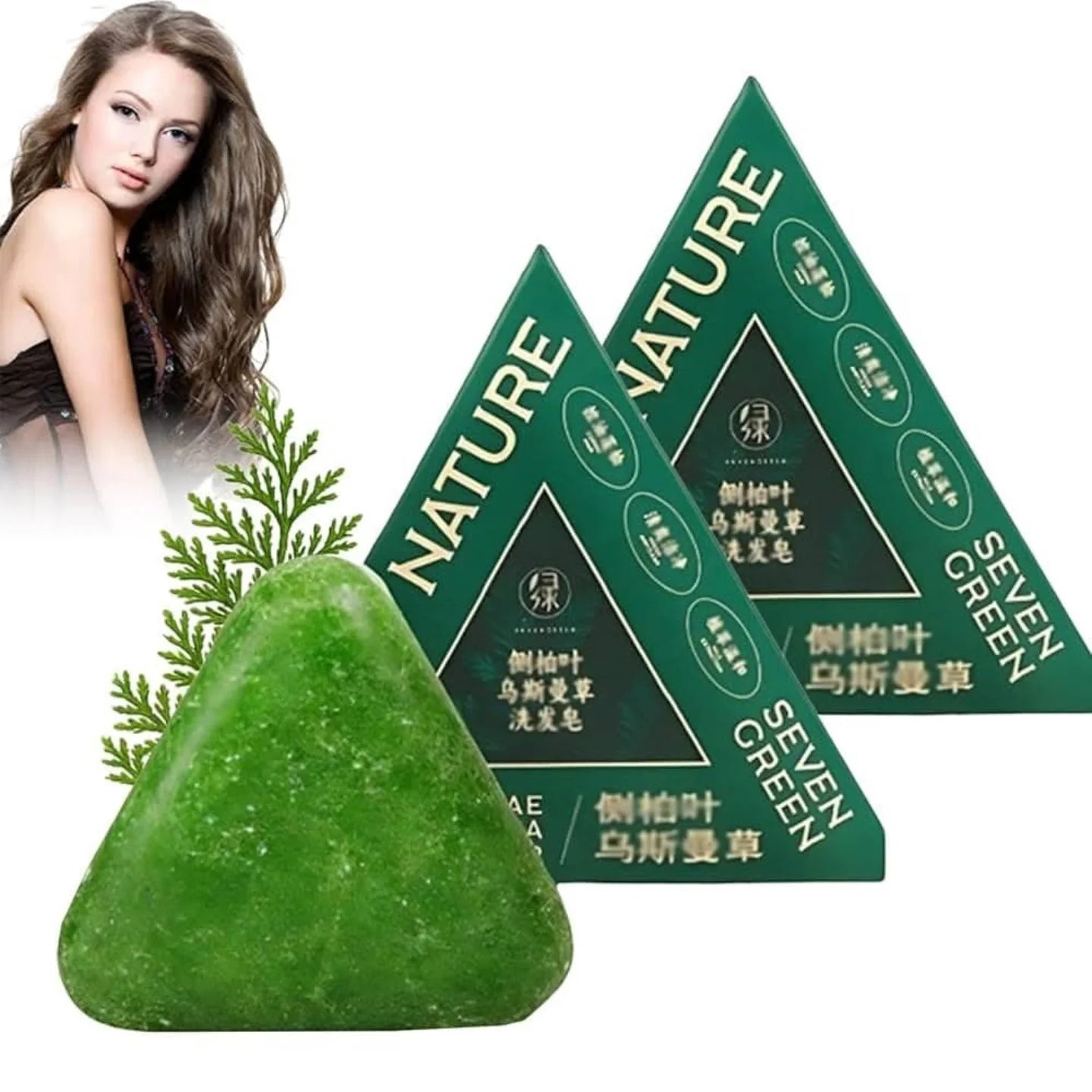 Nature Triangle Shampoo Bar, Usman Grass 𝐒hampoo Bar, Calming & Strengthens Hair for Women and Mens