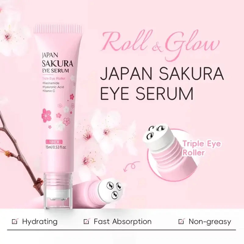 LAIKOU Sakura Essence Roller Serum – Sérum Contour des Yeux Hydratant & Éclat