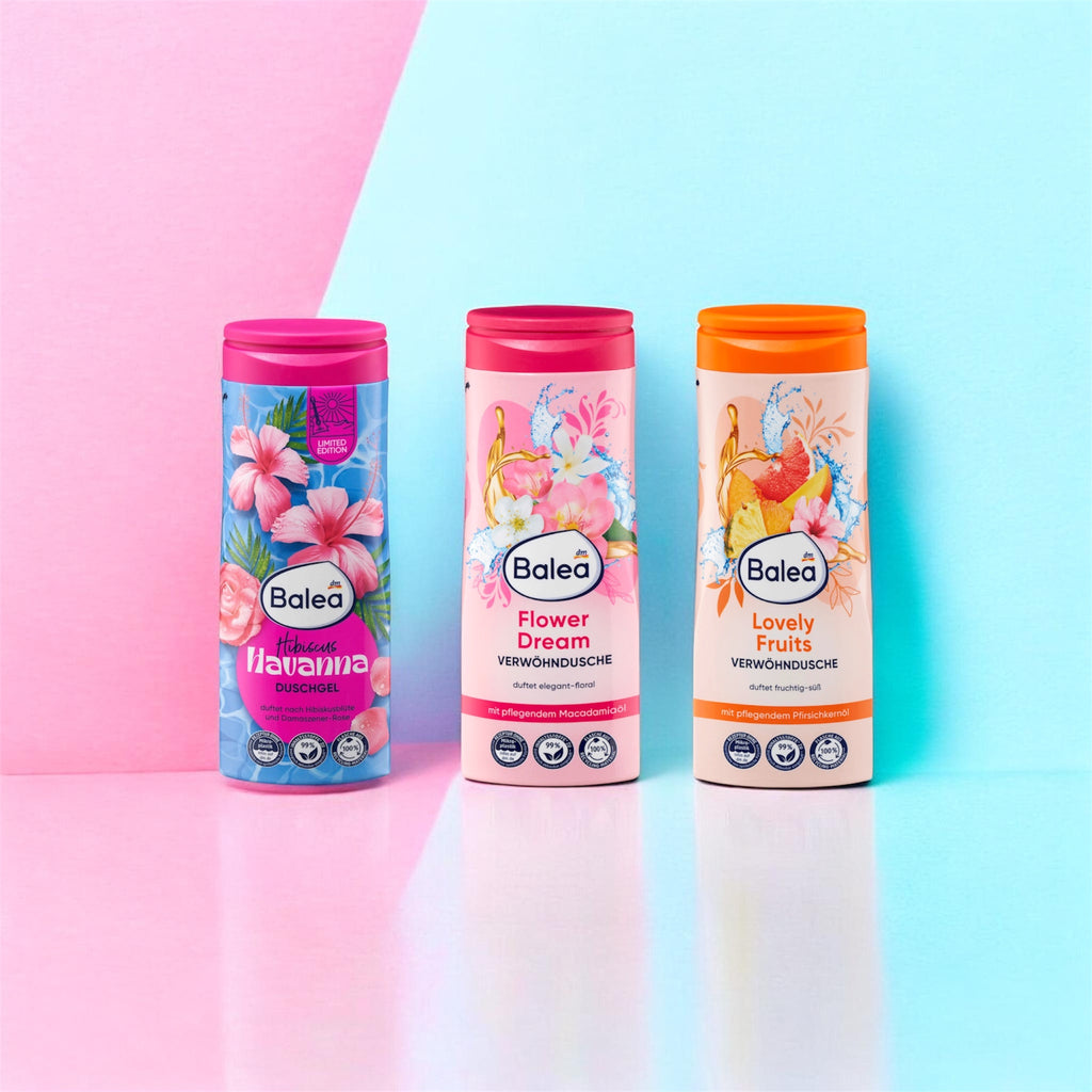 Balea Shower Gel Pack 3x300ml – Lovely Fruits, Flower Dream & Hibiscus Havana