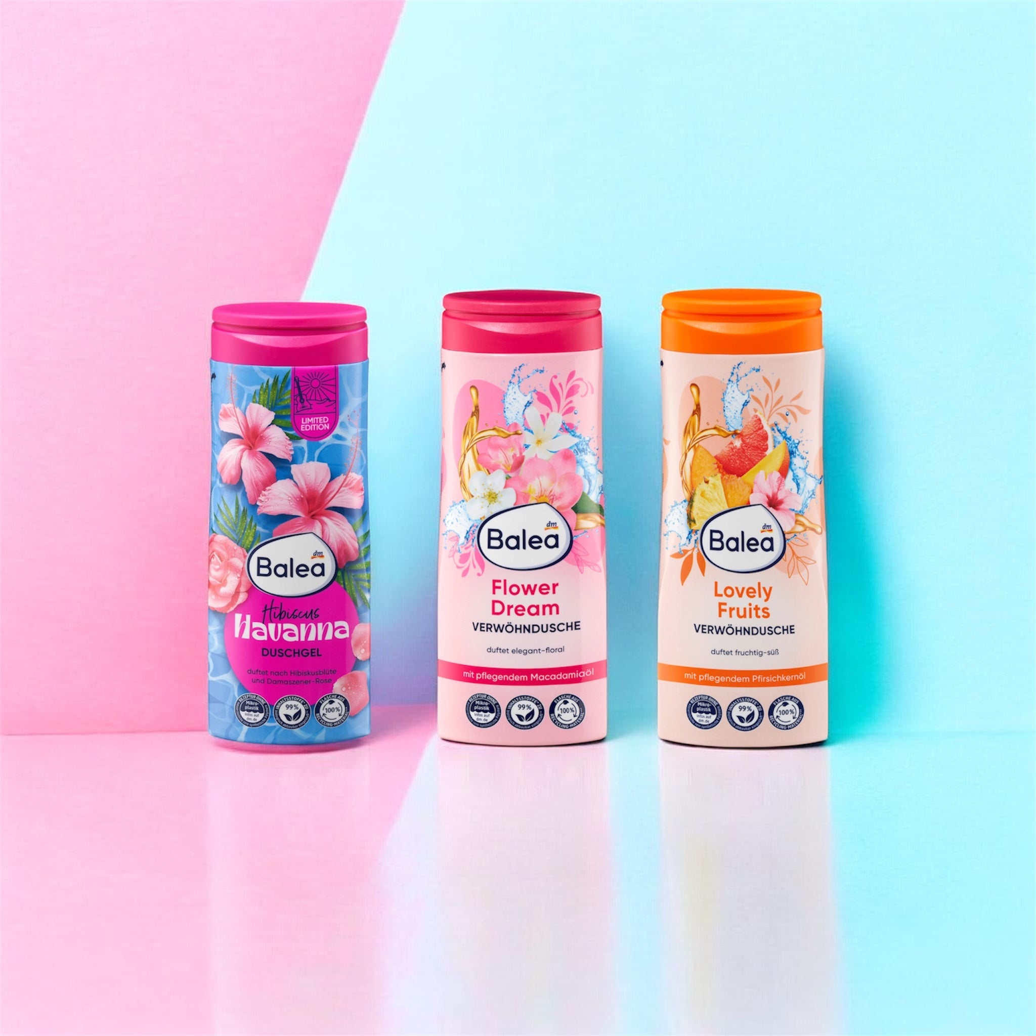 Balea Shower Gel Pack 3x300ml – Lovely Fruits, Flower Dream & Hibiscus Havana