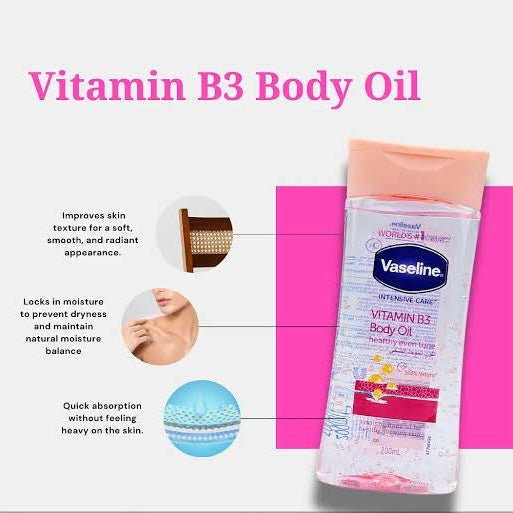 Vaseline Intensive Care Vitamin B3 Body Oil 200ml – Huile Corps Éclaircissante & Teint Uniforme