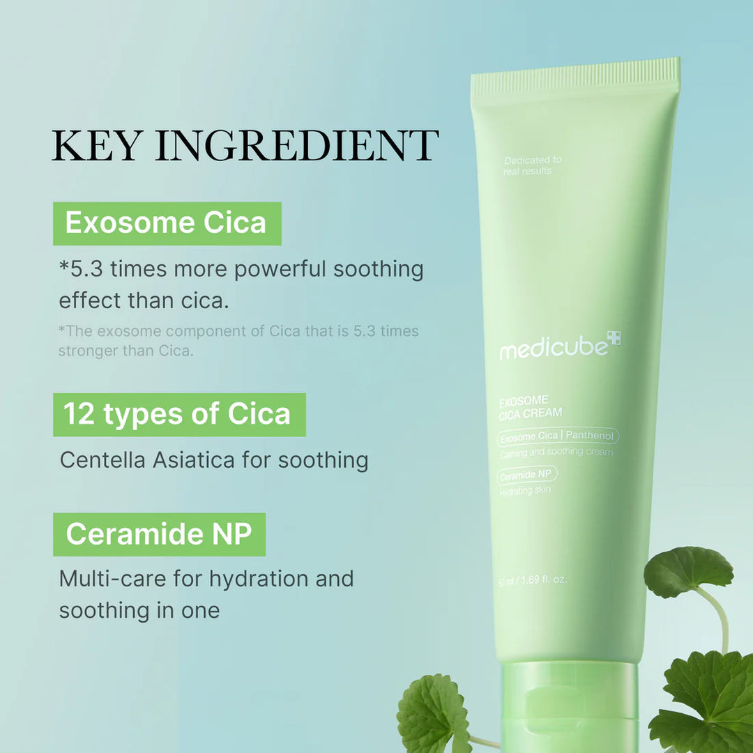 MEDICUBE Exosome CICA Cream 50ml – Crème Apaisante & Réparatrice pour Peaux Sensibles
