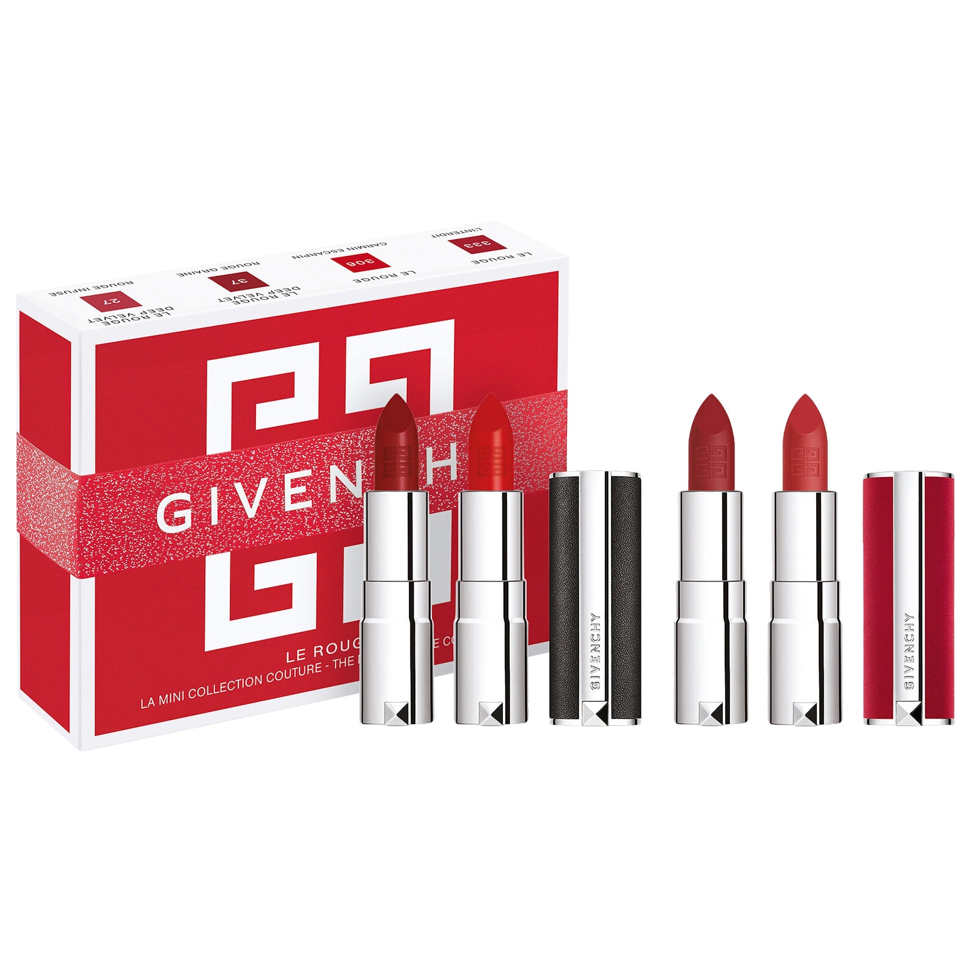 GIVENCHY Mini Le Rouge Lipstick Set Rouge Interdit/ Carmin Escapin/ Rouge Grainé/ Rouge Infusé 4 X 0.05 oz/ 1