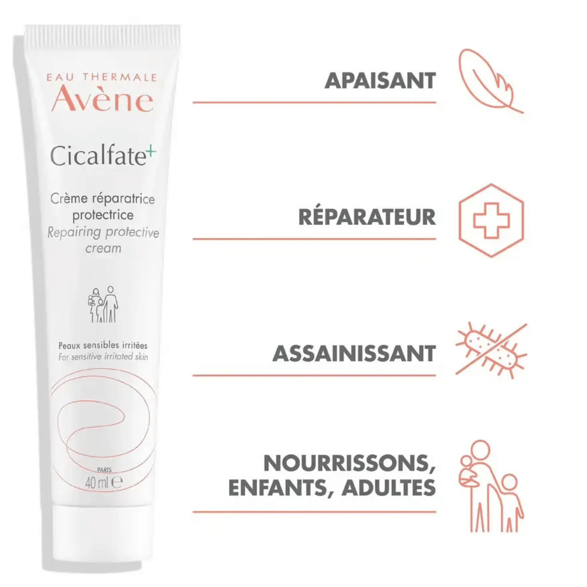 Avène Cicalfate+ Crème Réparatrice Protectrice 40 ml – Soin Apaisant pour Peaux Sensibles