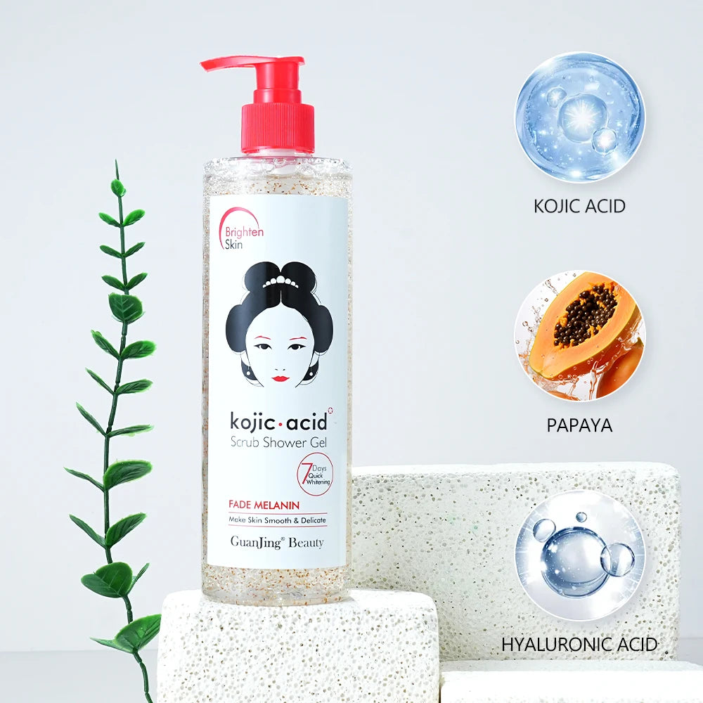Guanjing Kojic Acid &amp; Papaya Exfoliating Shower Gel – Gel Douche Exfoliant Éclat